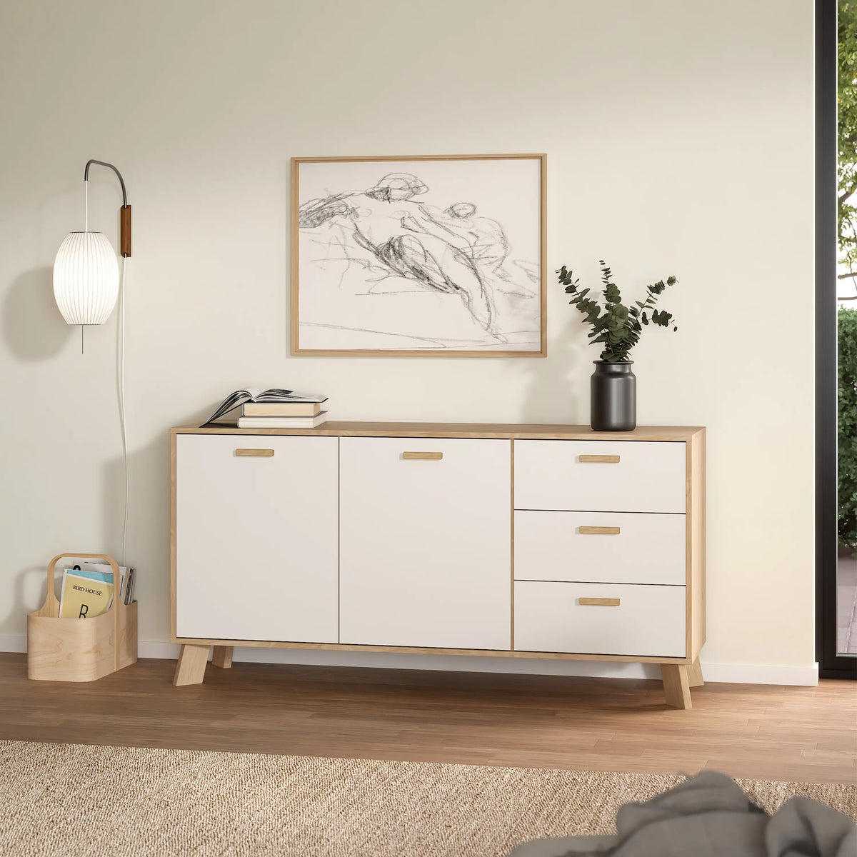 Ikast Sideboard 2 Doors 3 Drawers in Jackson Hickory and White
