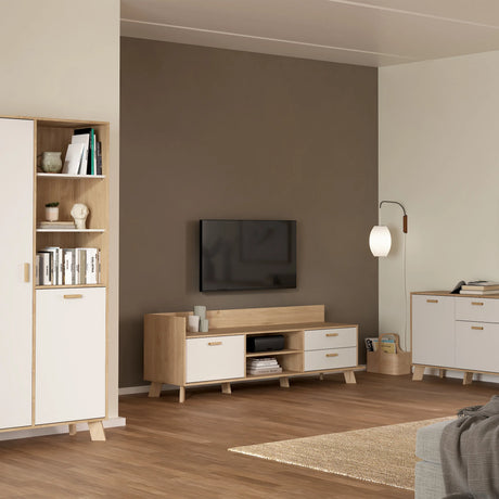 Ikast TV Unit 1 Door 2 Drawers in Jackson Hickory and White