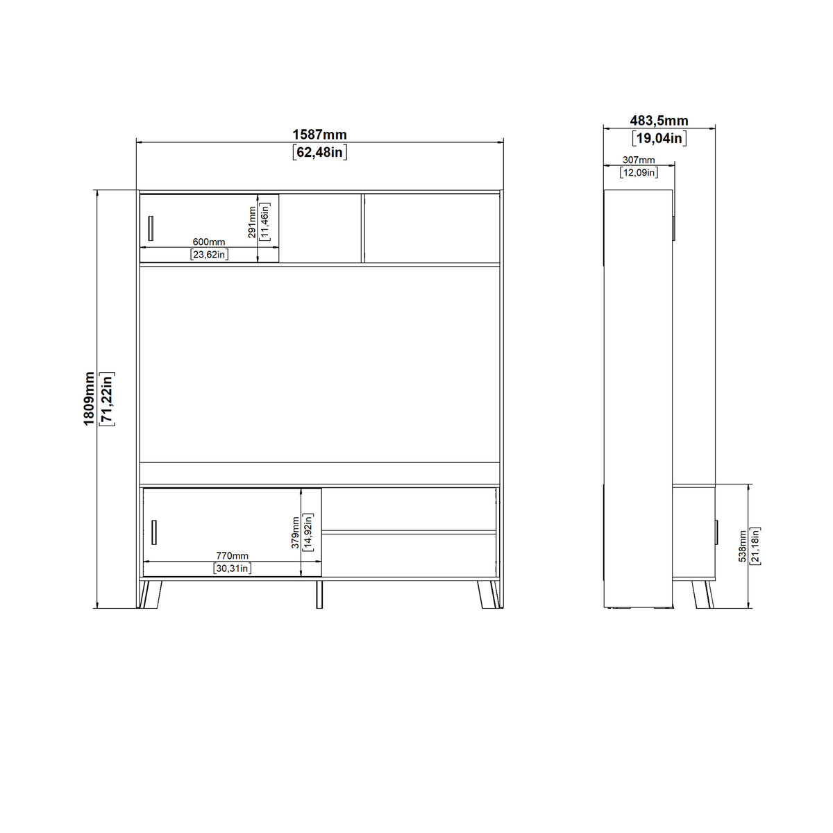 Ikast TV-Wall unit with 2 sliding doors In Jackson Hickory and White