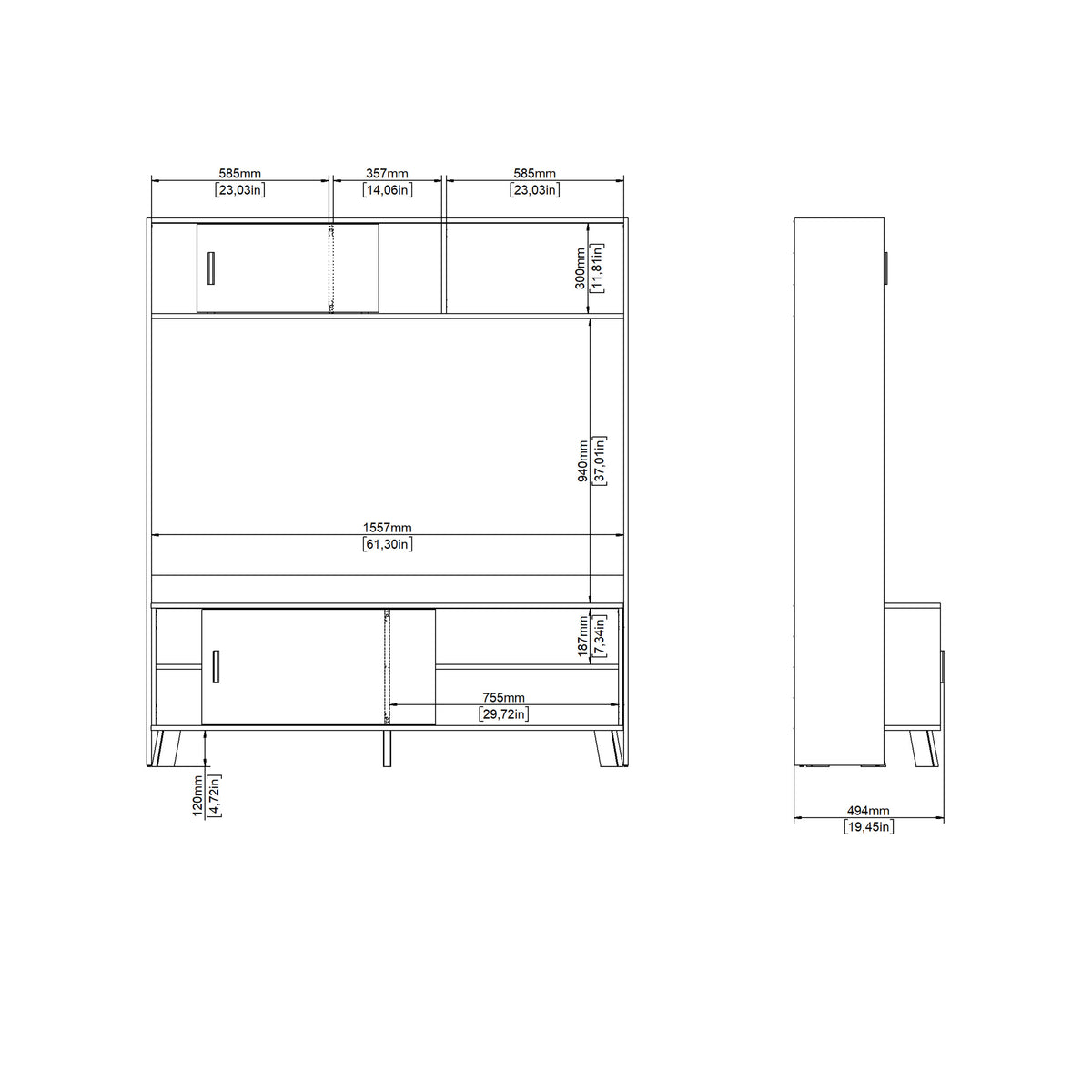 Ikast TV-Wall unit with 2 sliding doors In Jackson Hickory and White