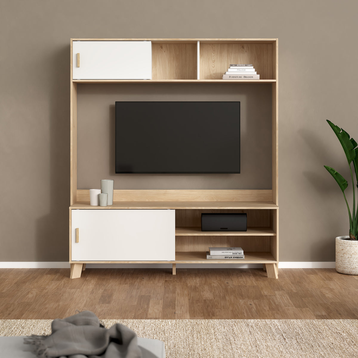 Ikast TV-Wall unit with 2 sliding doors In Jackson Hickory and White