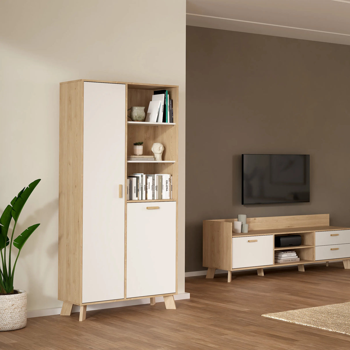 Ikast China Cabinet 2 Doors in Jackson Hickory and White