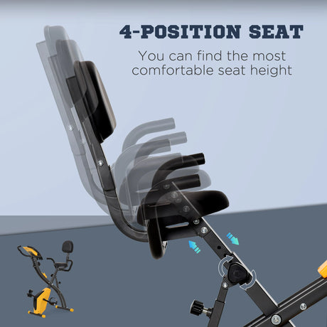HOMCOM 2-in-1 Folding Exercise Bike with 8-Level Magnetic Resistance, Arm Resistance Band, Pulse Sensor, Yellow