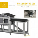 PawHut Wooden Rabbit Hutch, Guinea Pig Cage, with Wheels, Run, Slide-Out Tray, Ramp