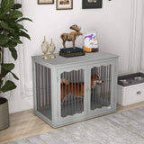 PawHut Dog Crate, End Table, with Three Doors, Locks, Latches for Large Dogs, Indoor Use - Grey