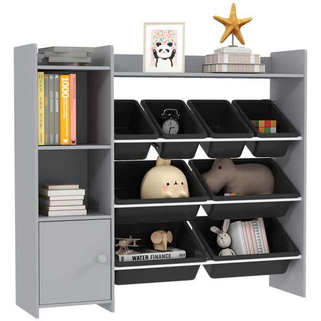 AIYAPLAY Toy Storage Unit with 8 Removable Bins, Storage Shelves, Cabinet, Grey