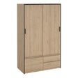 Line Wardrobe with 2 Sliding Doors 1 Small Door and 2 Drawers in Jackson Hickory Oak