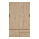 Line Wardrobe with 2 Sliding Doors 1 Small Door and 2 Drawers in Jackson Hickory Oak