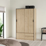 Line Wardrobe with 2 Sliding Doors 1 Small Door and 2 Drawers in Jackson Hickory Oak