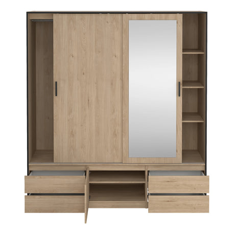 Line Wardrobe with 2 Sliding Doors 1 Sliding Door with Mirror in Jackson Hickory Oak