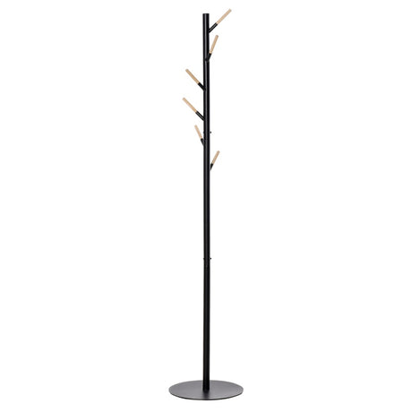 HOMCOM 174cm Free Standing Coat Rack Stand with 6 Hooks Clothes Tree Hat Display Hall Tree Hanger Hanging Organizer for Hallway Bedroom Living Room Black