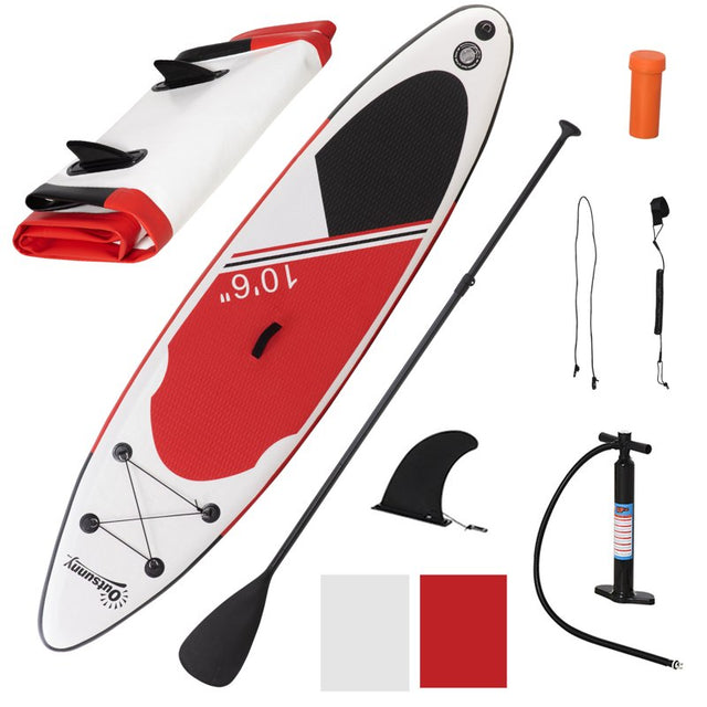 Outsunny Inflatable Stand Up Paddle Board, 10' x 30" x 6", Non-Slip SUP, with ISUP Accessories, Hand Pump, 3 Fins, Adj Paddle for Youth Adult Beginners/Experts - White