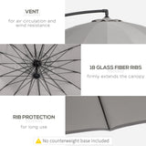 Outsunny 3(m) Cantilever Umbrella 18 Ribs & Vents Adjustable Angle for Patio Light Grey