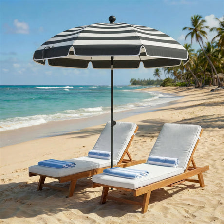 Outsunny 1.8 m Beach Umbrella Parasol with Sand Anchor, Portable 30 Tilting Patio Sun Shade with Adjustable Height, Grey/White