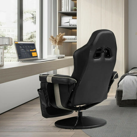Electric Massage Gaming Chair with Cup Holder and Side Pouch-Grey