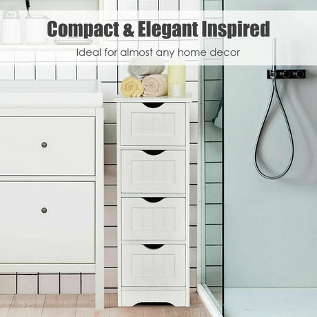 Floor Wooden Free Standing Storage Side Organizer for Bathroom-White