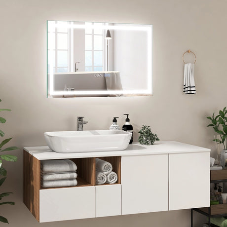75 x 50 CM LED Wall Mounted Rectangle Mirror with 3-Color Dimmable Lights