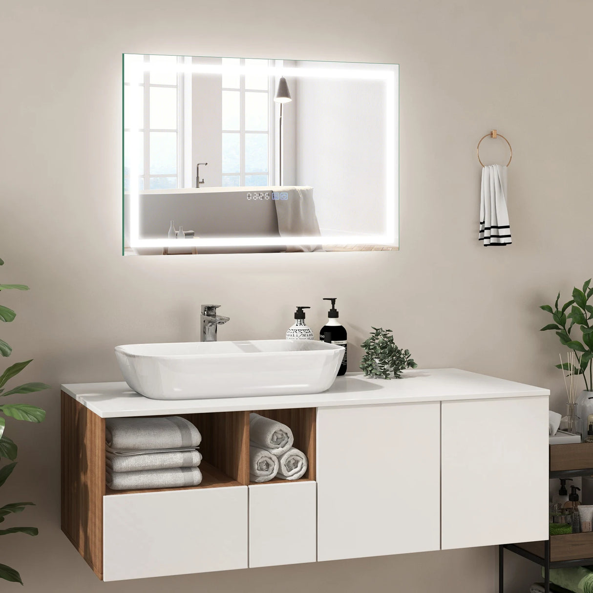 75 x 50 CM LED Wall Mounted Rectangle Mirror with 3-Color Dimmable Lights