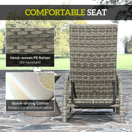 Outsunny Reclining Rattan Lounger, with Extending Footrest - Grey