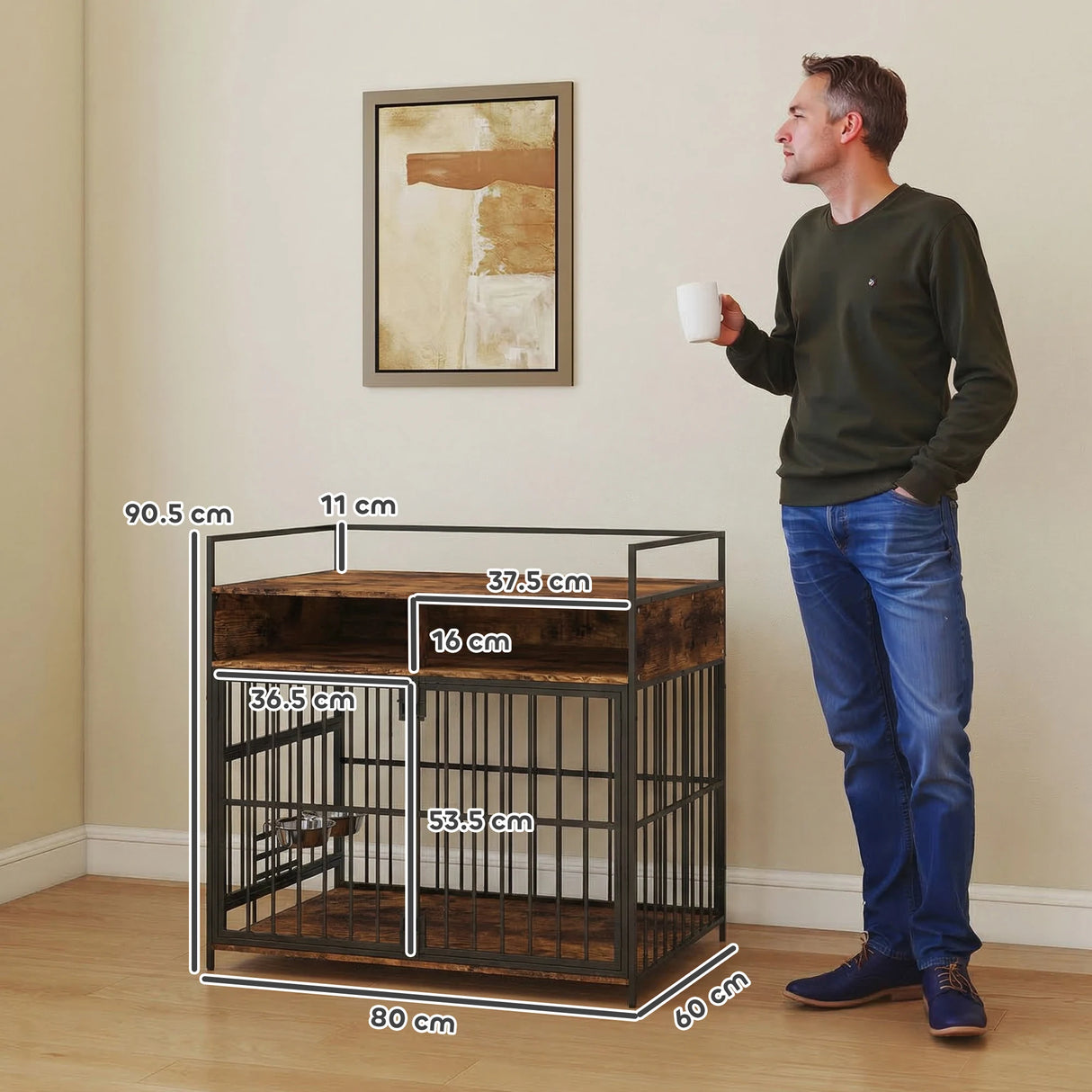 PawHut Dog Crate Furniture, Dog Cage with Rotatable Feeding Station and Storage Shelves, End Side Table Indoor Pet Kenne