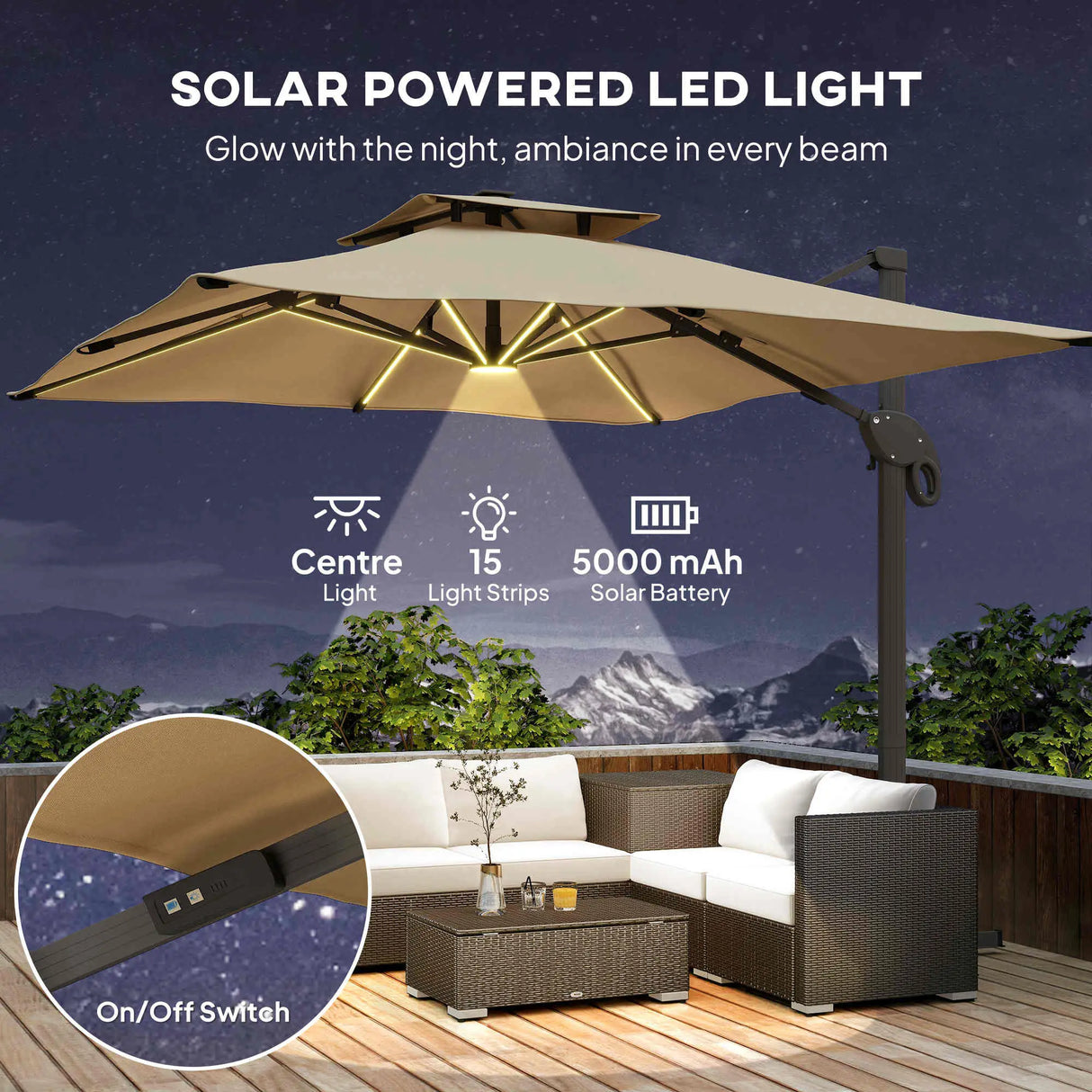 Outsunny 3 x 3(m) Aluminium Sun Square Canopy Top w/ Adjustable Pole Angle Khaki