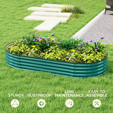 Outsunny Galvanised Raised Garden Bed, Metal Planter Box with Safety Edging, for Flowers, Herbs, Succulents, Light Green