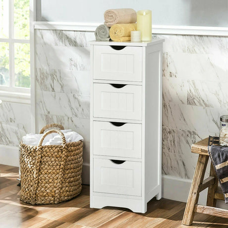 Floor Wooden Free Standing Storage Side Organizer for Bathroom-White