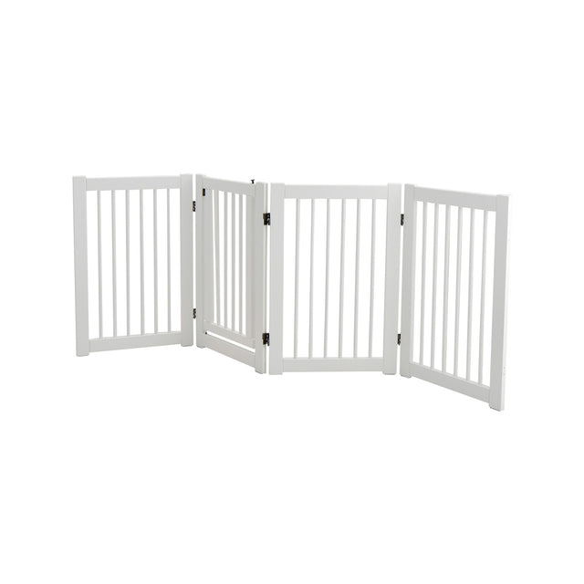 4 Panel Folding Dog Fence with Walk Through Door-White