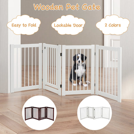 4 Panel Folding Dog Fence with Walk Through Door-White