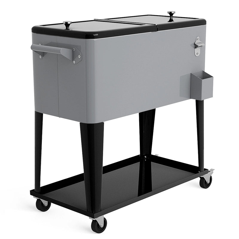 76L cooling trolley with storage space &amp; bottle opener serving trolley cool box with wheels cooling container silver