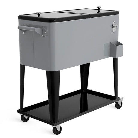 76L cooling trolley with storage space &amp; bottle opener serving trolley cool box with wheels cooling container silver