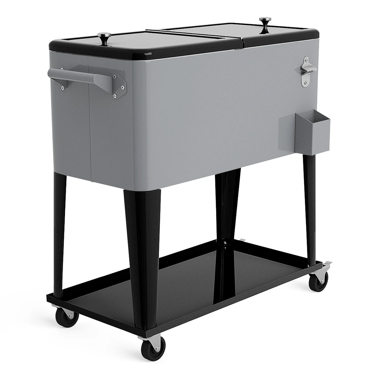 76L cooling trolley with storage space &amp; bottle opener serving trolley cool box with wheels cooling container silver
