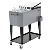 76L cooling trolley with storage space &amp; bottle opener serving trolley cool box with wheels cooling container silver