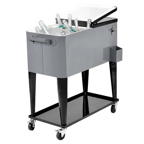 76L cooling trolley with storage space &amp; bottle opener serving trolley cool box with wheels cooling container silver