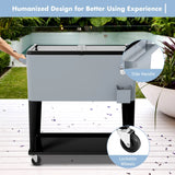 76L cooling trolley with storage space &amp; bottle opener serving trolley cool box with wheels cooling container silver