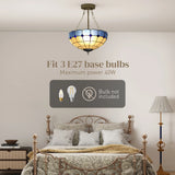 HOMCOM Tiffany Style Ceiling Light, Vintage Chandelier with 3 E27 Sockets, Semi Flush Mount for Living Room, Bulbs Not Included