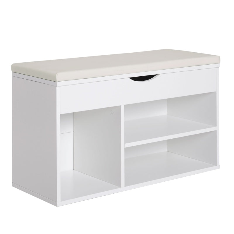 HOMCOM Wooden Shoes Cabinet Bench Hidden Storage Padded Seat Organiser Footwear Rack Hallway White 80 x 30 x 47 cm