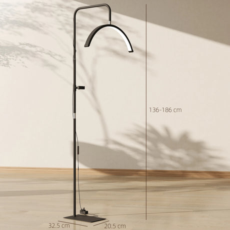 HOMCOM Half Moon Lash Light, Beauty Floor Lamp with 350 Rotatable Head, 7 Colour Temperature and Phone Holder, Dimmable Standing Lamp for Eyelash Extension, Tattoo, Nails, Skincare, Black