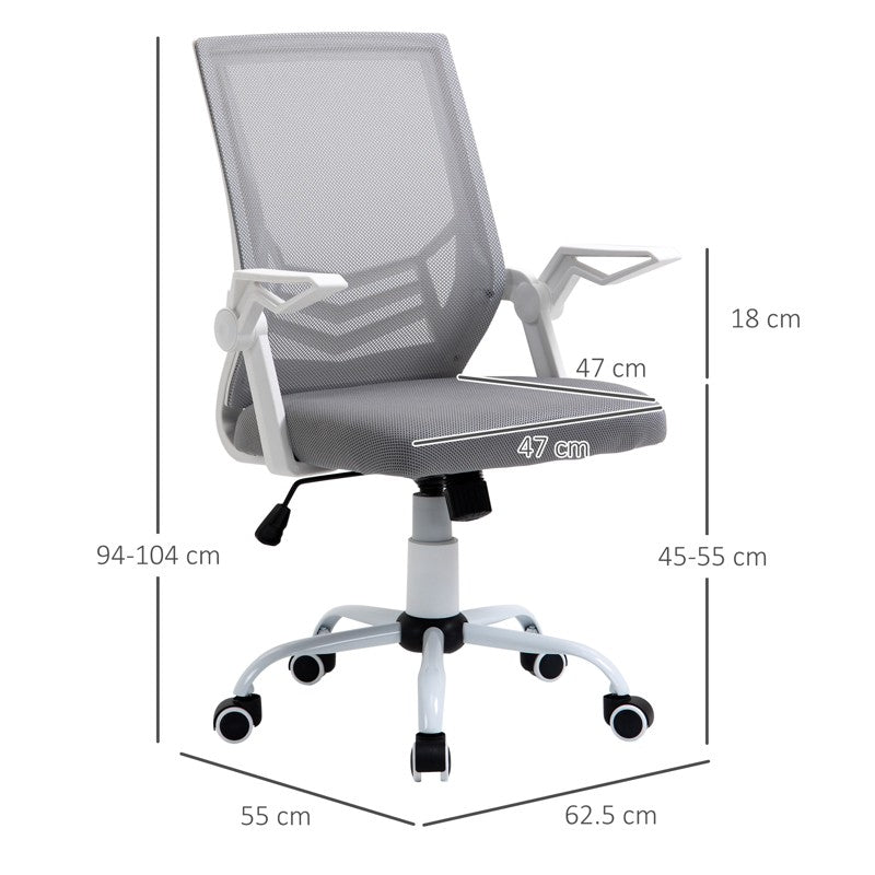 Vinsetto Mesh Office Chair with Flip-up Armrest, Swivel Computer Chair with Lumbar Support, Adjustable Height, Tilt Function for Home/Office, Grey