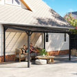 Outsunny 3 x 4.3m Metal Pergola with UPF 50+ and Waterproof Polycarbonate Roof, Wall-Mounted or Free Standing Garden Gazebo, Wind-resistant Outdoor Sun Shade, Dark Grey