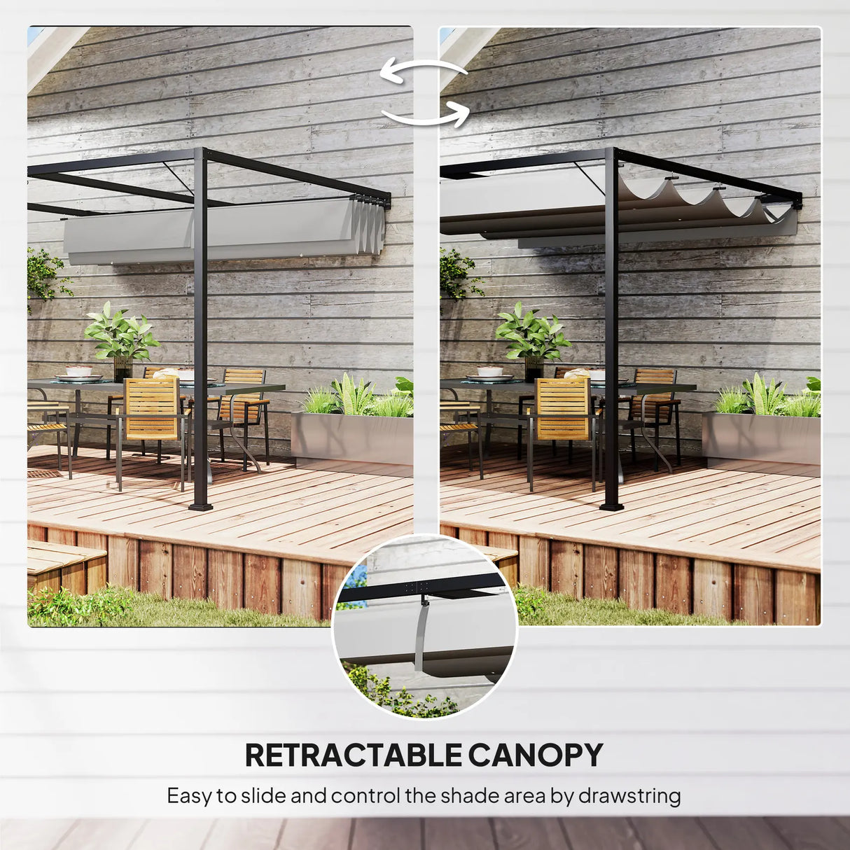 Outsunny 3 x 3 m Pergola, with Sliding Canopy - Grey
