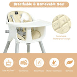 convertible Baby High Chair with 2-Position Removable Tray-Beige