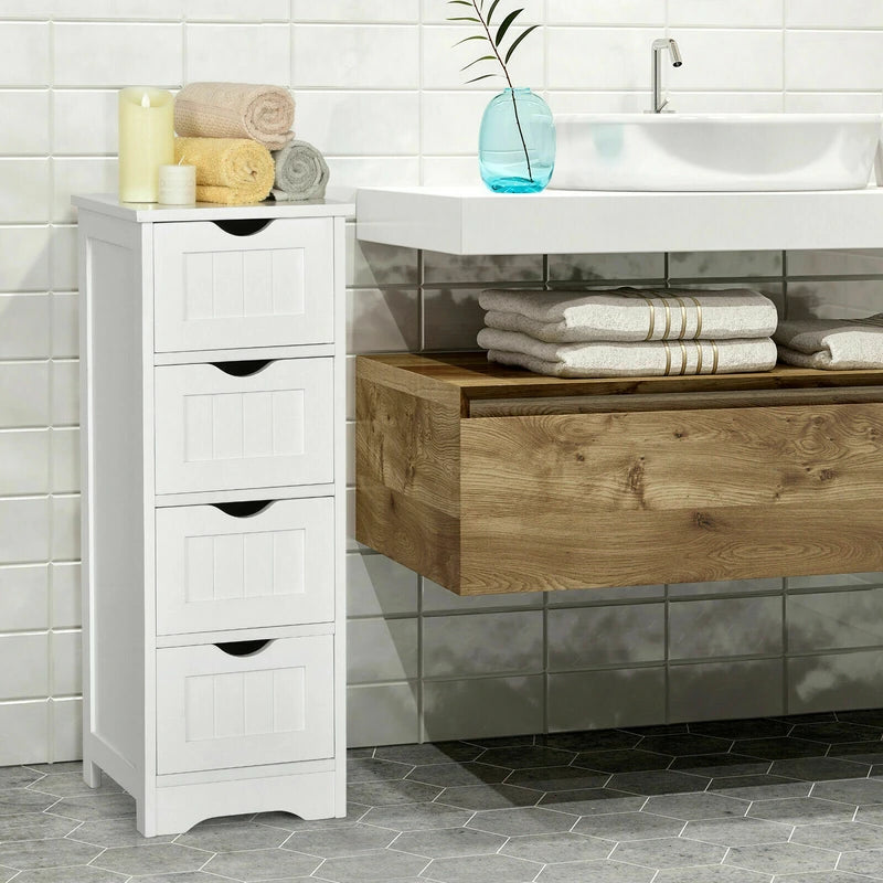 Floor Wooden Free Standing Storage Side Organizer for Bathroom-White