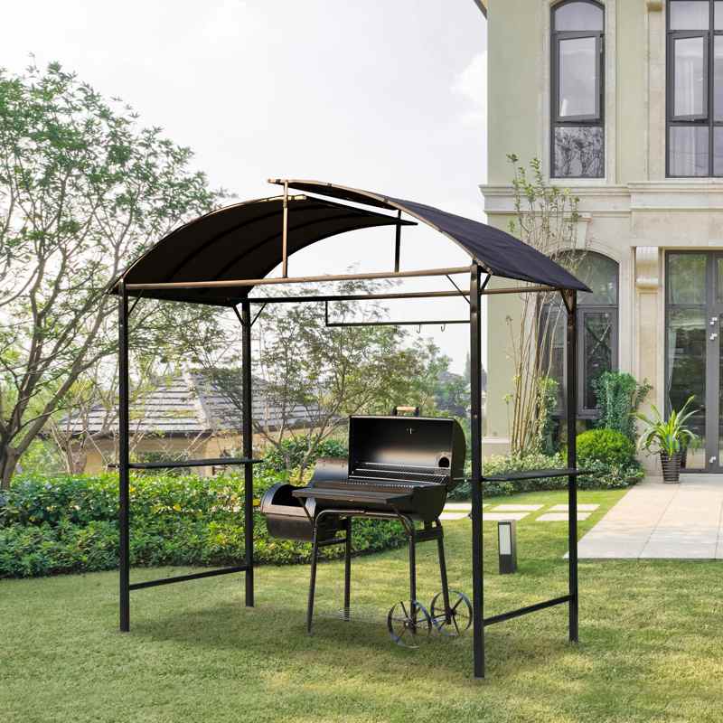 Outsunny Metal Smoking Gazebo Marquee Garden Patio BBQ Tent Grill Canopy Awning Shelter - Coffee