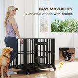 PawHut 43" Heavy Duty Dog Crate, Foldable Dog Cage, with Openable Top, Locks, Removable Tray, Wheels - Black