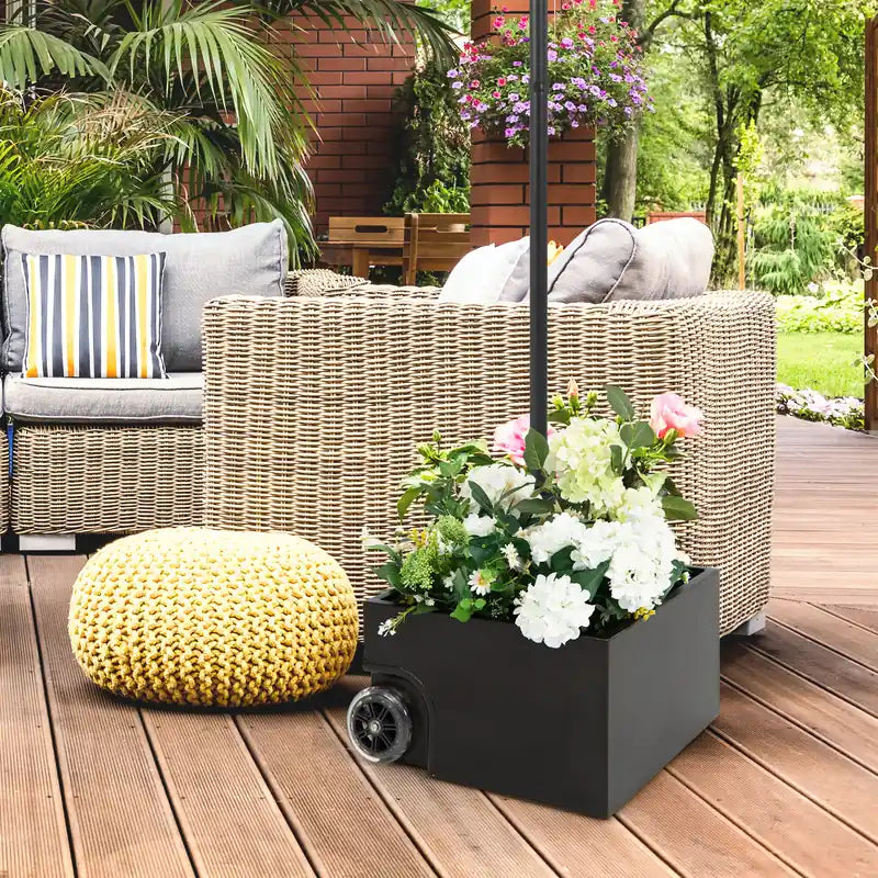 Heavy-Duty Steel Patio Market Umbrella Stand with 2 Wheels for Patio