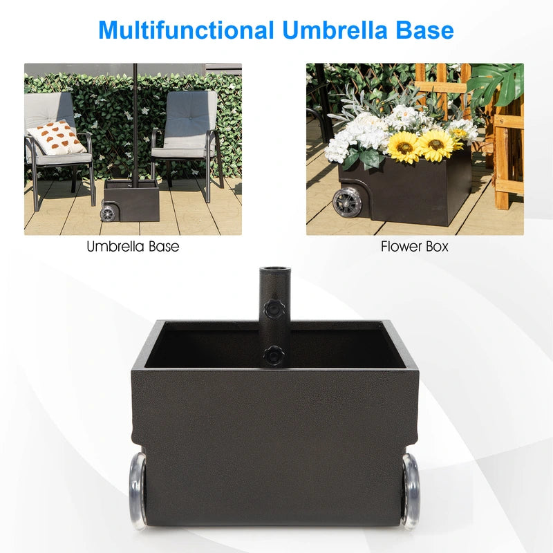 Heavy-Duty Steel Patio Market Umbrella Stand with 2 Wheels for Patio