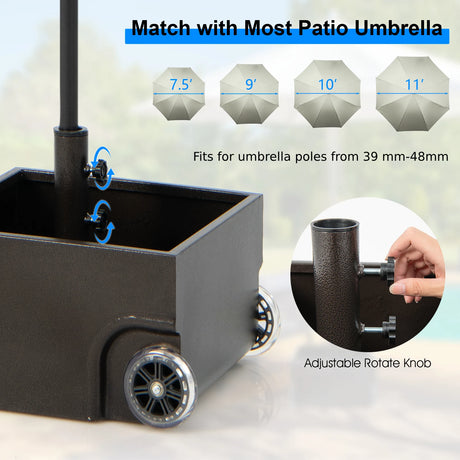 Heavy-Duty Steel Patio Market Umbrella Stand with 2 Wheels for Patio