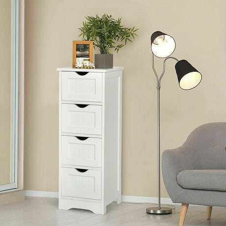 Floor Wooden Free Standing Storage Side Organizer for Bathroom-White