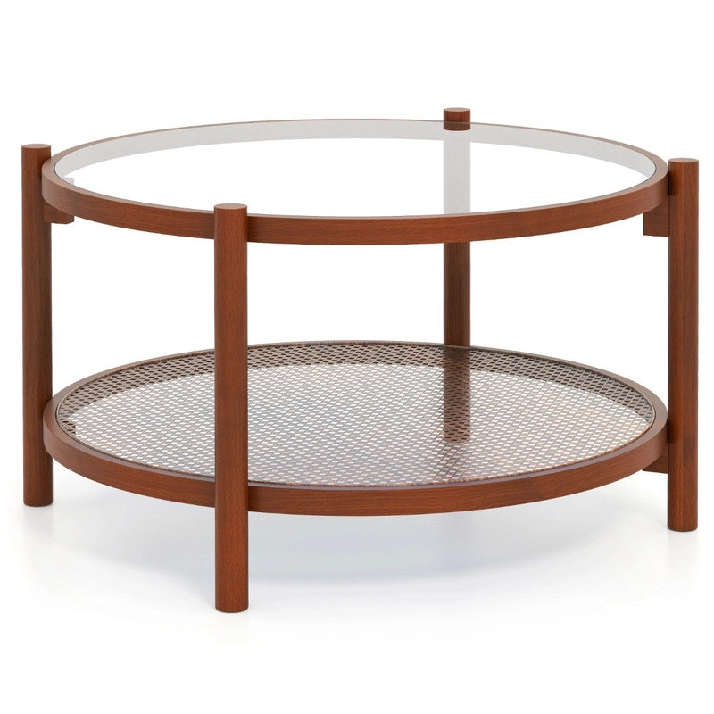 78cm Round Coffee Table with Tempered Glass Top-Natural